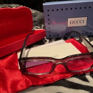 Gucci Women's Translucent Gray Rectangle Glasses
